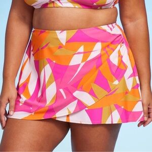 Kona Sol Bright Abstract Print Swim Skirt Pink Size 2X (20-22)